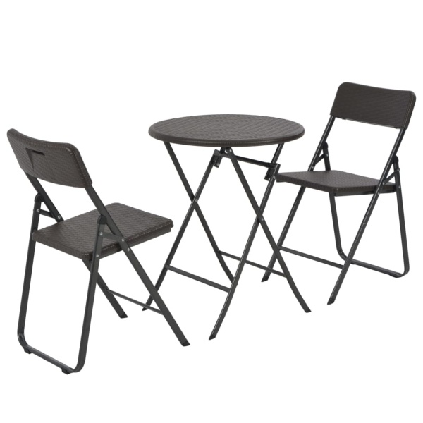 Set Mobilier De Bistro Pliabil 3 Piese Maro Hdpe Aspect Ratan 44555